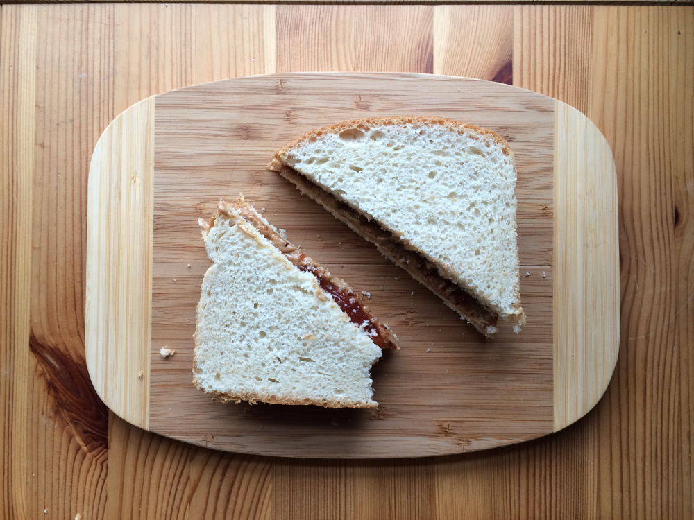 A peanut butter and jelly sandwich.