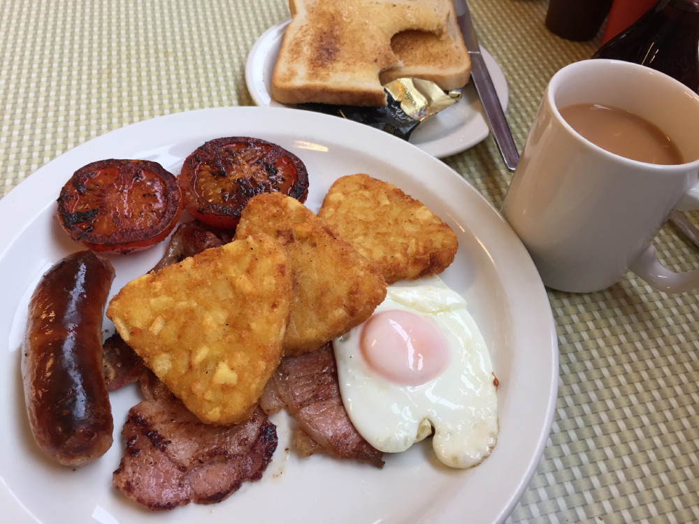 A full English breakfast at the Regency Cafe in London.